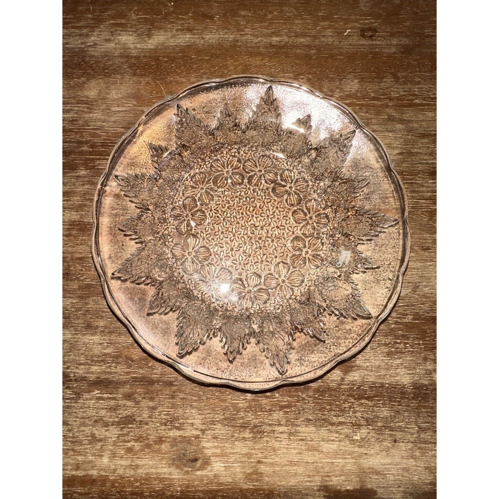 Vtg Kig Indonesia Pressed Clear Glass 6" Plate Saucer Floral Leaves Replacement